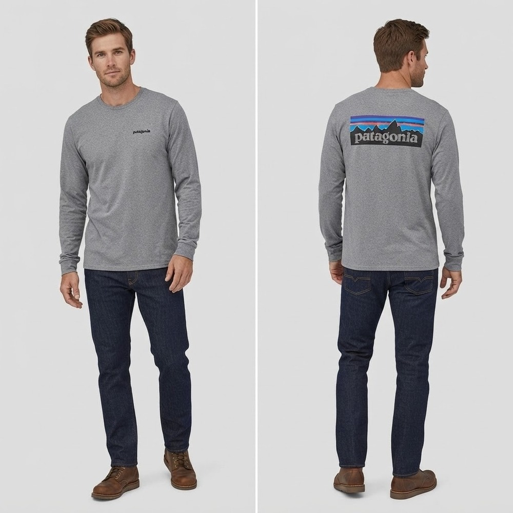 Patagonia Long Sleeve Shirt Mens Size Small Gray Organic Cotton Logo Regular Fit
